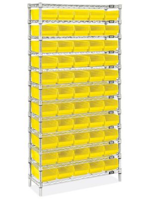 Wire Shelf Bin Organizer - 36 x 18 x 72 with 7 x 18 x 4 Yellow