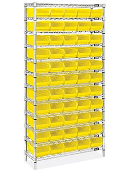 Wire Shelf Bin Organizer - 36 x 12 x 72" with 7 x 12 x 4" Yellow Bins H-8477Y