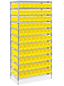Wire Shelf Bin Organizer - 36 x 18 x 72" with 4 x 18 x 4" Yellow Bins H-8478Y