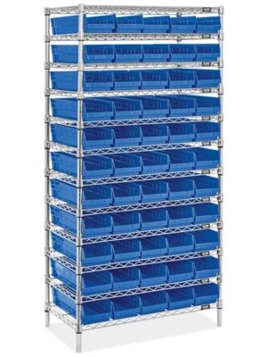  Wire Shelf Bin Organizer - 36 x 18 x 72" with 7 x 18 x 4" Bins
