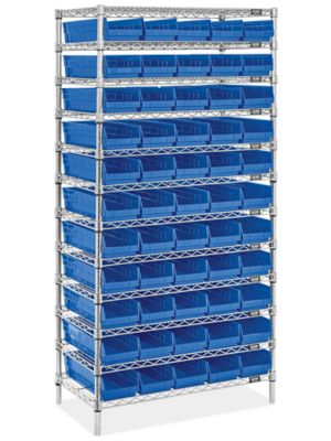 Shelf Bin Organizer - 36 x 18 x 39 with 7 x 18 x 4 Blue Bins
