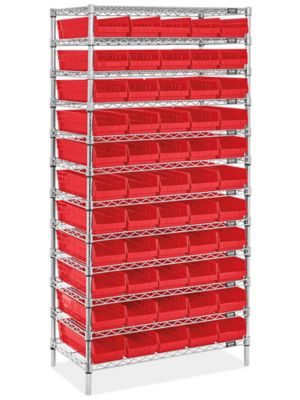 Shelf Bin Organizer - 36 x 18 x 39 with 11 x 18 x 4 Blue Bins H-2646BLU -  Uline