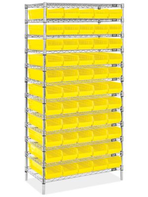 Wire Shelf Bin Organizer - 36 x 18 x 72" with 7 x 18 x 4" Yellow Bins H-8479Y