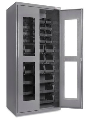 Clear-View Bin Storage Cabinet - 36 x 24 x 78", 42 Black Bins H-8481BL