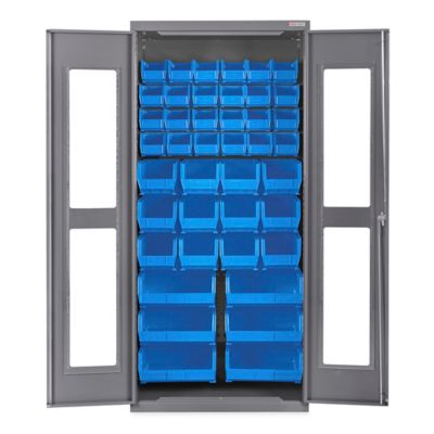 Mobile Bin Storage Cabinet - 48 x 24 x 84, 126 Blue Bins H-9051BLU - Uline