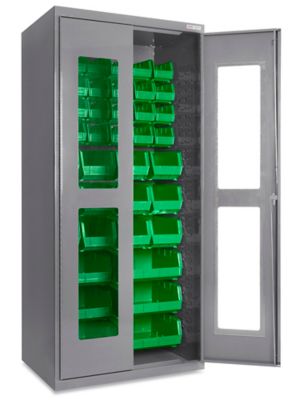 Clear-View Bin Storage Cabinet - 36 x 24 x 78", 42 Green Bins H-8481G