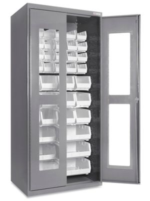Clear-View Bin Storage Cabinet - 36 x 24 x 78", 42 White Bins H-8481W