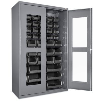 Clear-View Bin Storage Cabinet - 48 x 24 x 78", 48 Black Bins H-8483BL