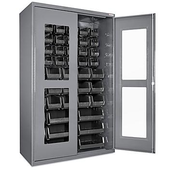 Clear-View Bin Storage Cabinet - 48 x 24 x 78", 48 Black Bins H-8483BL