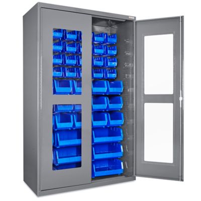 Clear-View Bin Storage Cabinet - 48 x 24 x 78", 48 Blue Bins H-8483BLU