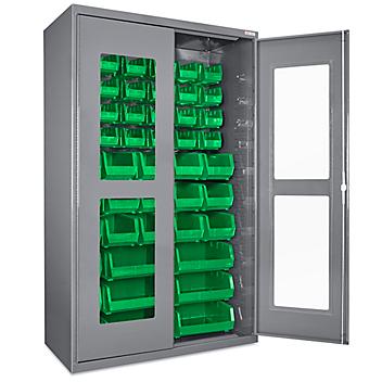 Clear-View Bin Storage Cabinet - 48 x 24 x 78", 48 Green Bins H-8483G
