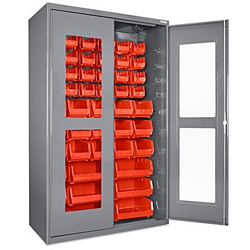 Clear-View Bin Storage Cabinet - 48 x 24 x 78", 48 Red Bins H-8483R
