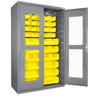  Global Industrial Locking Storage Cabinet Clear Door with (20)  Yellow Removable Bins, 48x24x78, Unassembled : Home & Kitchen