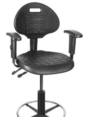 Deluxe Work Stool with Adjustable Arms - Vinyl, Black H-6991BL - Uline