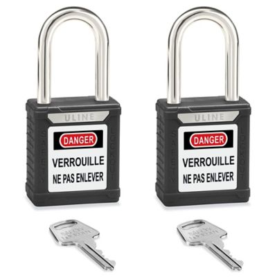 Uline Lockout Padlock - Keyed Different, 1 1/2" Shackle, Black H-8621BL