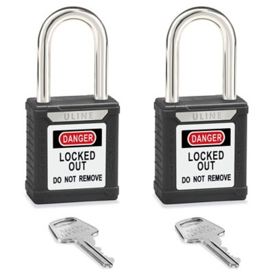 Uline Lockout Padlock - Keyed Different, 1 1/2" Shackle, Black H-8621BL