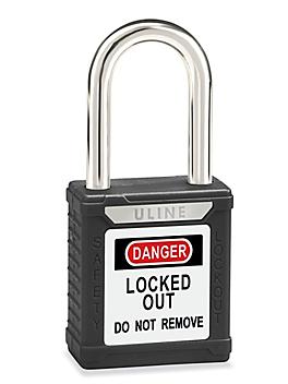 Uline Lockout Padlock - Keyed Different, 1 1/2" Shackle, Black H-8621BL