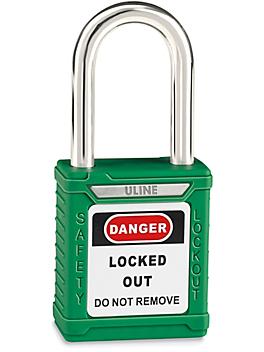Uline Lockout Padlock - Keyed Different, 1 1/2" Shackle, Green H-8621G