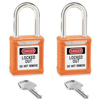 Uline Lockout Padlock - Keyed Different, 1 1/2 Shackle, Orange