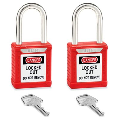 Uline Lockout Padlock - Keyed Different, 1 1/2 Shackle, Red