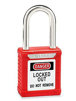 Uline Lockout Padlock - Keyed Different, 1 1/2" Shackle, Red H-8621R