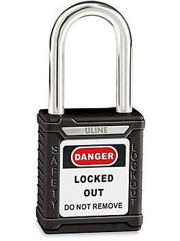 Uline Lockout Padlock - Keyed Alike, 1 1/2" Shackle, Black H-8622BL