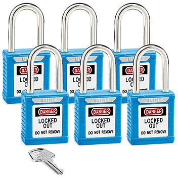 Uline Lockout Padlock - Keyed Alike, 1 1/2" Shackle, Blue H-8622BLU