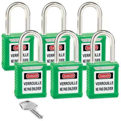 Uline Lockout Padlock - Set of 6 Keyed Alike, 1 1/2" Shackle, Green H-8622G