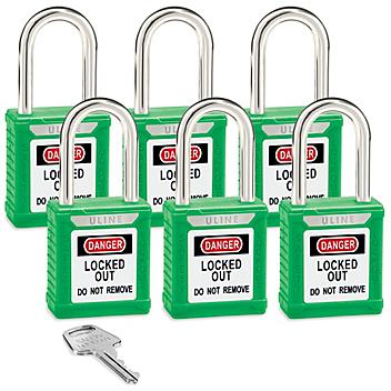 Uline Lockout Padlock - Keyed Alike, 1 1/2" Shackle, Green H-8622G