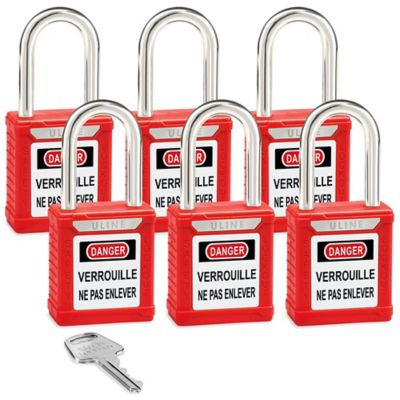 Uline Lockout Padlock - Set of 6 Keyed Alike, 1 1/2" Shackle, Red H-8622R