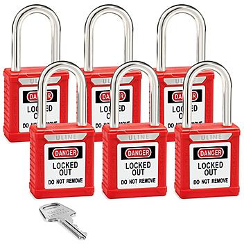 Uline Lockout Padlock - Keyed Alike, 1 1/2" Shackle, Red H-8622R