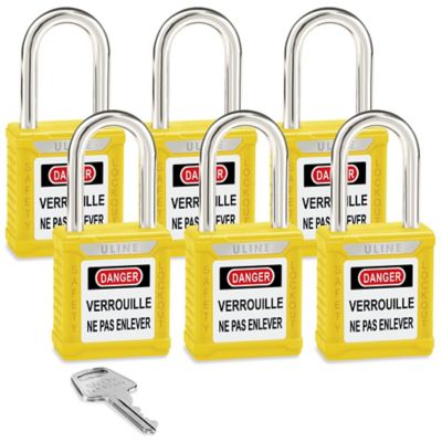 Uline Lockout Padlock - Set of 6 Keyed Alike, 1 1/2" Shackle, Yellow H-8622Y