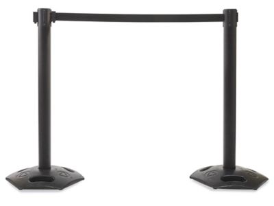 Outdoor Crowd Control Posts with Retractable Belt - Black, 16' H-8833