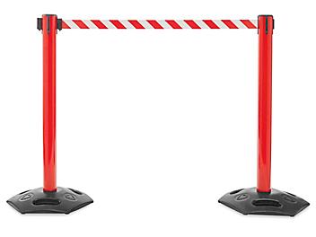 Outdoor Crowd Control Posts with Retractable Belt - Red/White, 16' H-8834