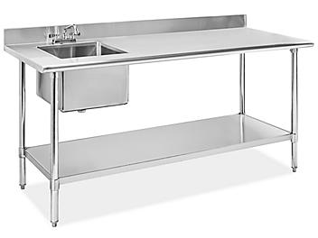 Stainless Steel Worktable with Sink - 72 x 30", Left H-8967L