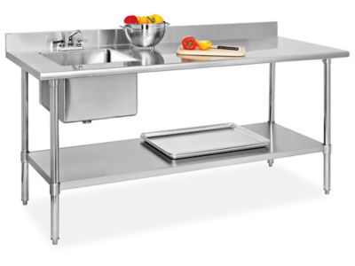  Mesa de trabajo con marco I de aluminio con tapa de acero  inoxidable. Tamaño: 34 H x 72 W x 30 D : Productos de Oficina