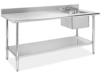 Stainless Steel Worktable with Sink - 72 x 30", Right H-8967R
