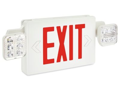 Hard-Wired Exit Sign - Plastic with Emergency Lights, Red Letters