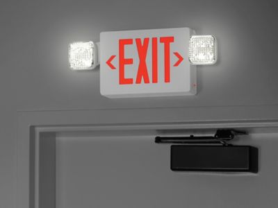 Hard-Wired Sign - Plastic with Emergency Lights, Red Letters - Uline