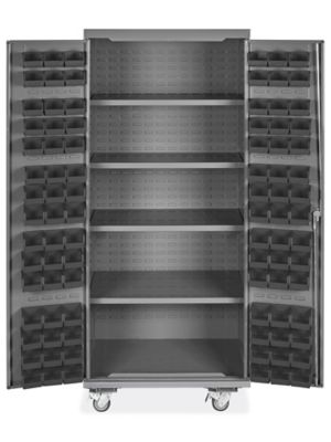 Mobile Bin Storage 36 x 24 x 84", 90 Black Bins H9048BL Uline
