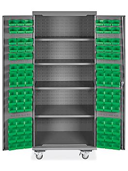 Mobile Bin Storage Cabinet - 36 x 24 x 84", 90 Green Bins H-9048G