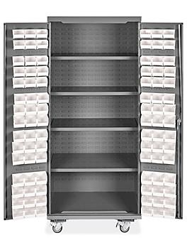 Mobile Bin Storage Cabinet - 36 x 24 x 84", 90 White Bins H-9048W