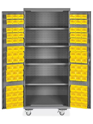 Mobile Bin Storage Cabinet - 36 x 24 x 84", 90 Yellow Bins H-9048Y