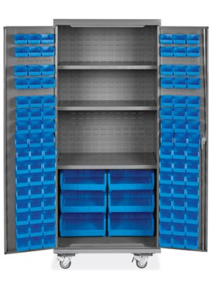  Mobile Bin Storage Cabinet - 36 x 24 x 84", 102 Bins
