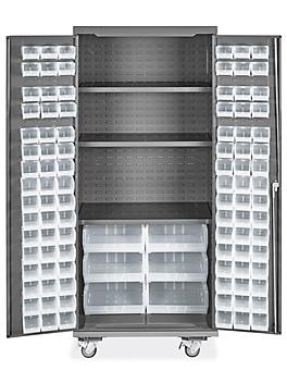 Mobile Bin Storage Cabinet - 36 x 24 x 84", 102 Clear Bins H-9049C