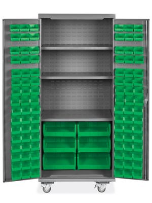 Mobile Bin Storage 36 x 24 x 84", 102 Green Bins H9049G Uline