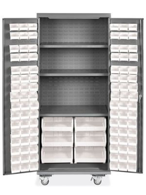 Mobile Bin Storage Cabinet - 36 x 24 x 84", 102 White Bins H-9049W