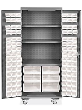 Mobile Bin Storage Cabinet - 36 x 24 x 84", 102 White Bins H-9049W