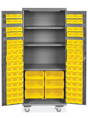 Mobile Bin Storage Cabinet - 36 x 24 x 84", 102 Yellow Bins H-9049Y