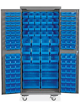 Mobile Bin Storage Cabinet - 36 x 24 x 84", 138 Blue Bins H-9050BLU